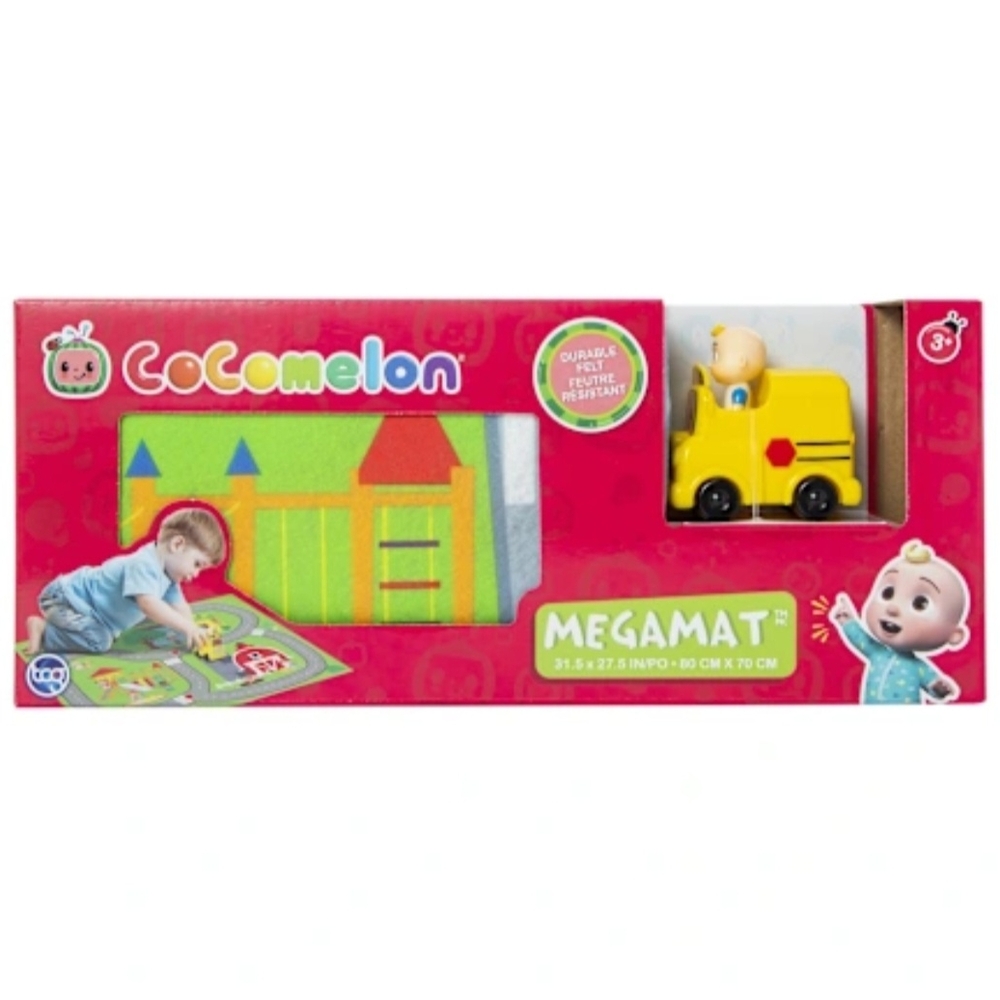 Cocomelon Megamat Felt Racetrack, Mini Bus Parcours Map For Kids 31.5in x 27.5in